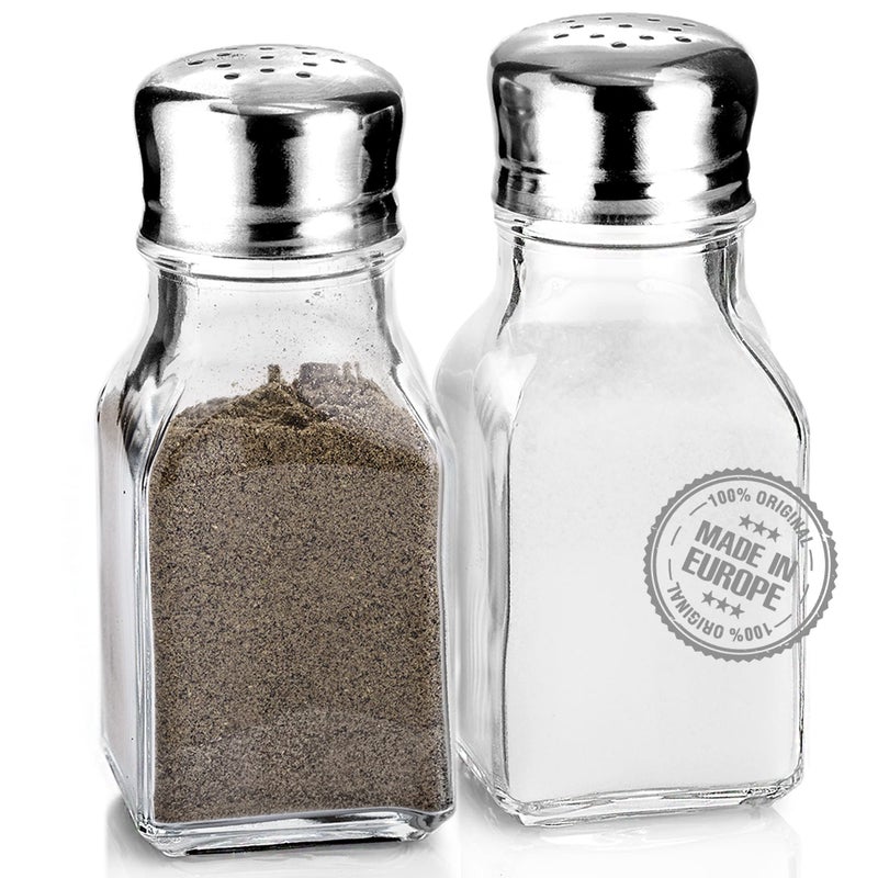 Crystalia Salt and Pepper Shakers Glass Set, Clear Home and Kitchen Design with Stainless Steel Lids - Image 1